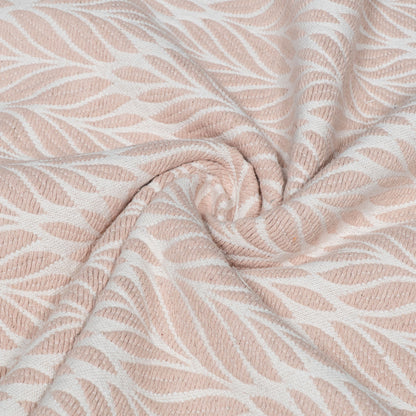 White & Light Peach Leaf Design Textured Dyeable Cotton Jacquard | SKU : JDD-451