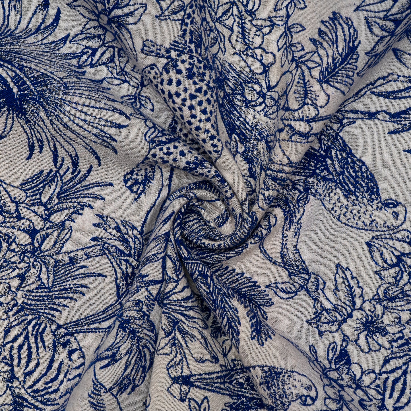 Blue & White Tropical Cotton Blend Jacquard ( SKU: JDD-456 )
