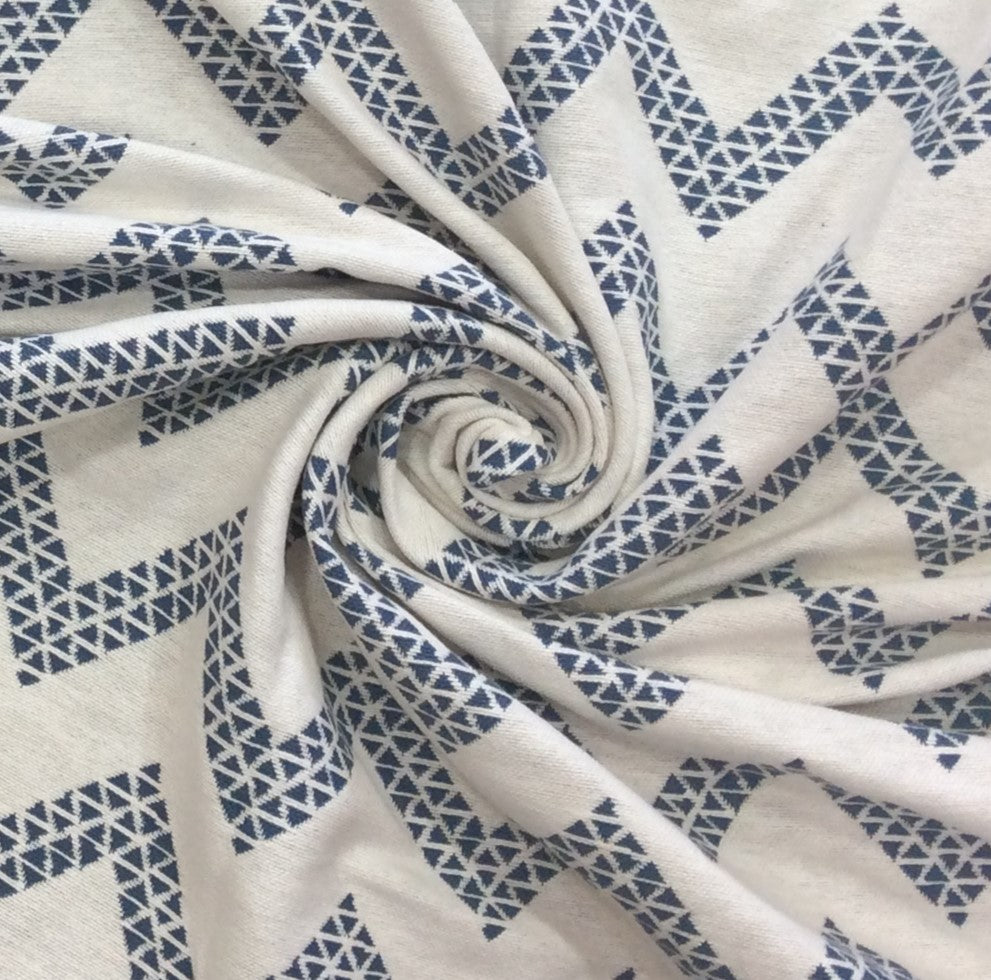 Blue, White Chevron Cotton Double Cloth Jacquard (SKU: JDD-481)