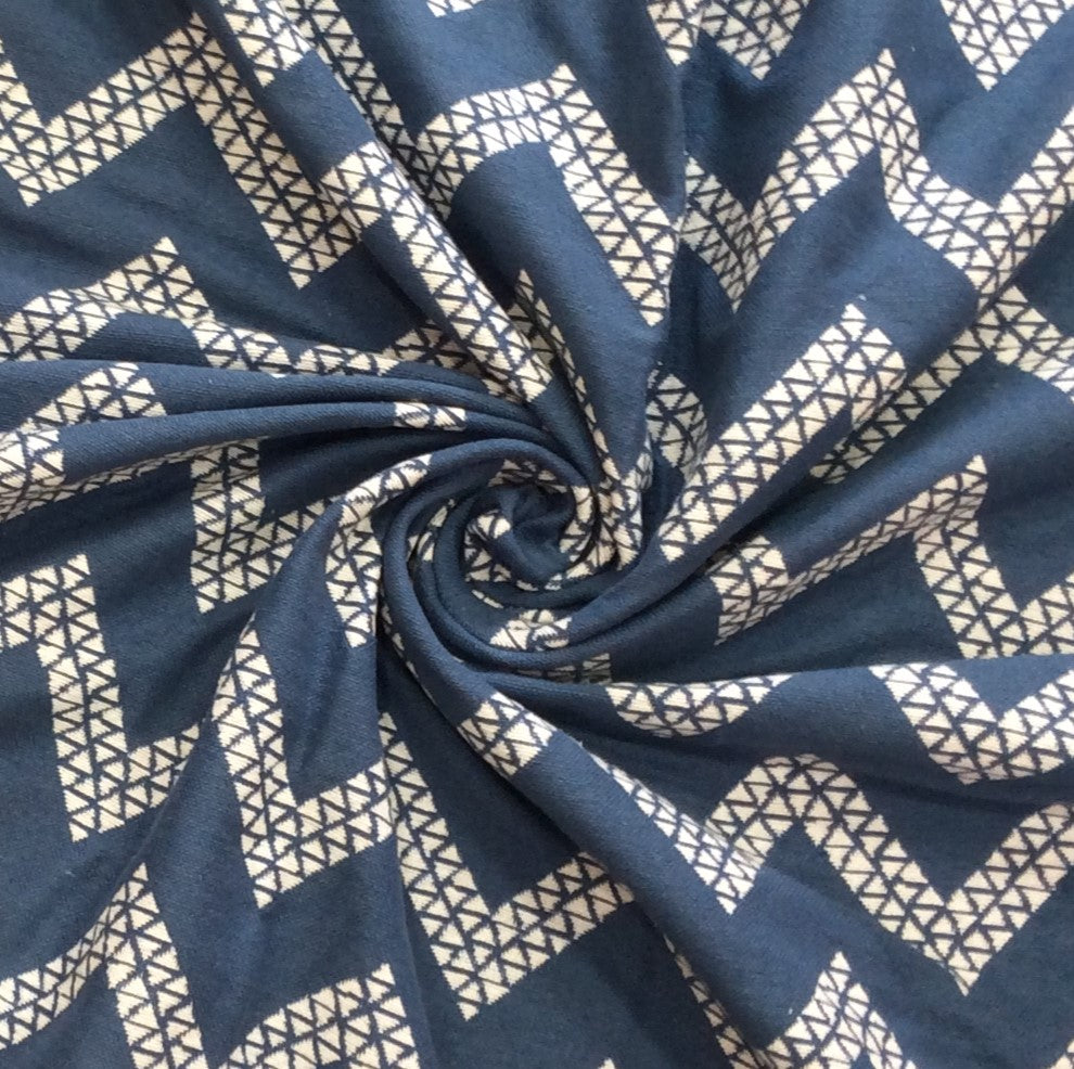 Blue, White Chevron Cotton Double Cloth Jacquard (SKU: JDD-481)