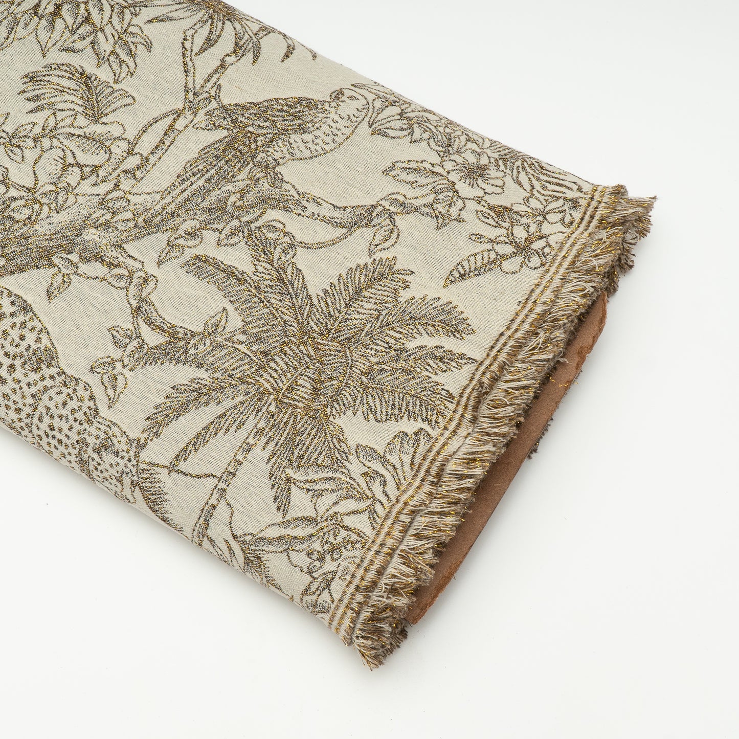 White Golden Lurex Tropical Design Cotton Blend Jacquard | SKU: JDD-522