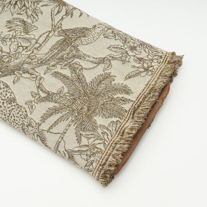 White Golden Lurex Tropical Design Cotton Blend Jacquard | SKU: JDD-522
