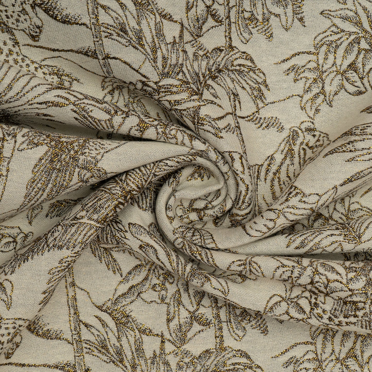White Golden Lurex Tropical Design Cotton Blend Jacquard | SKU: JDD-522