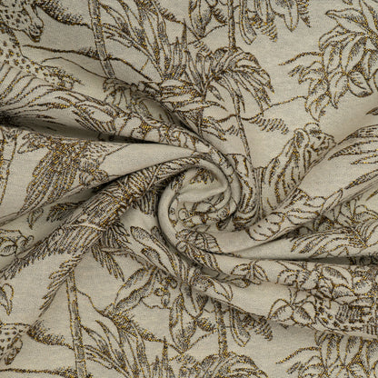 White Golden Lurex Tropical Design Cotton Blend Jacquard | SKU: JDD-522