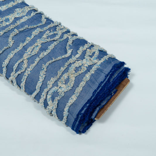 Blue Tuftting on Cotton Chambray Fabric | SKU: JDD-487