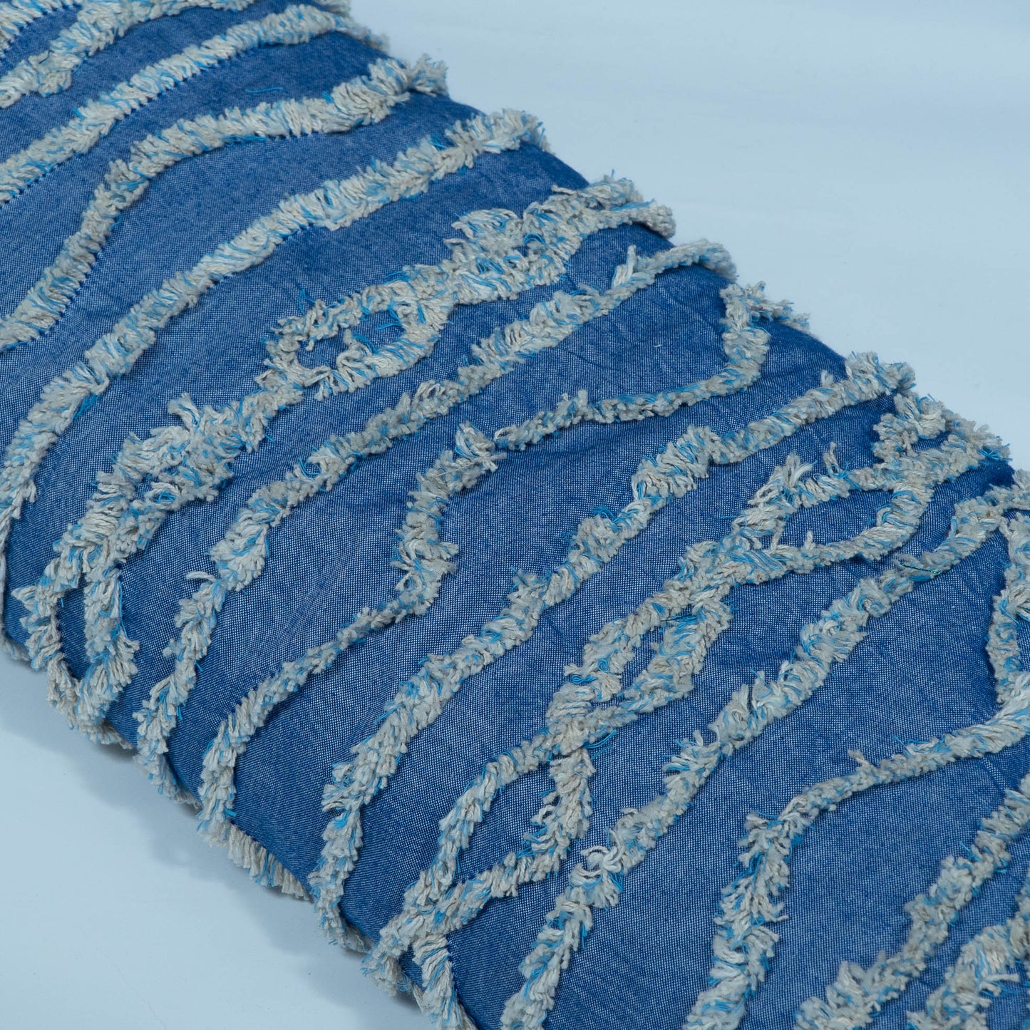 Blue Tuftting on Cotton Chambray Fabric | SKU: JDD-487