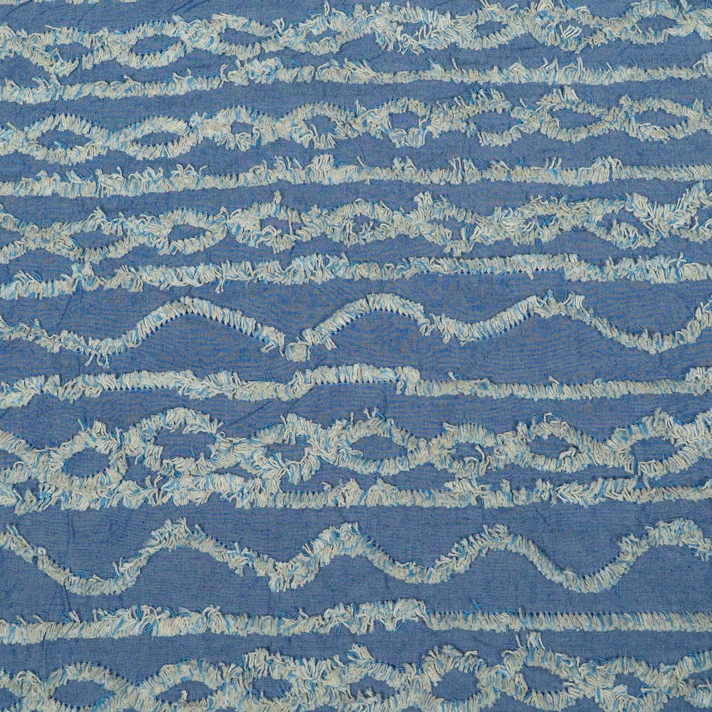 Blue Tuftting on Cotton Chambray Fabric | SKU: JDD-487