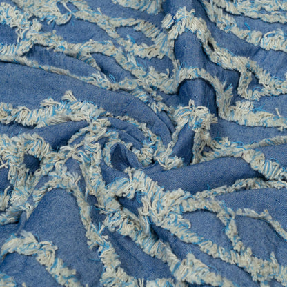 Blue Tuftting on Cotton Chambray Fabric | SKU: JDD-487