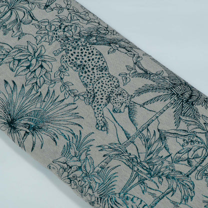 White & Turquoise Blue Tropical Cotton Blend Lurex Jacquard | SKU: JDD-488