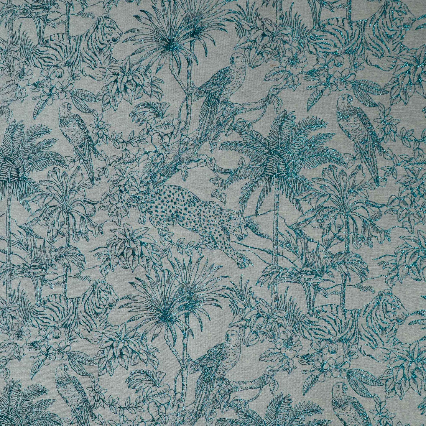 White & Turquoise Blue Tropical Cotton Blend Lurex Jacquard | SKU: JDD-488