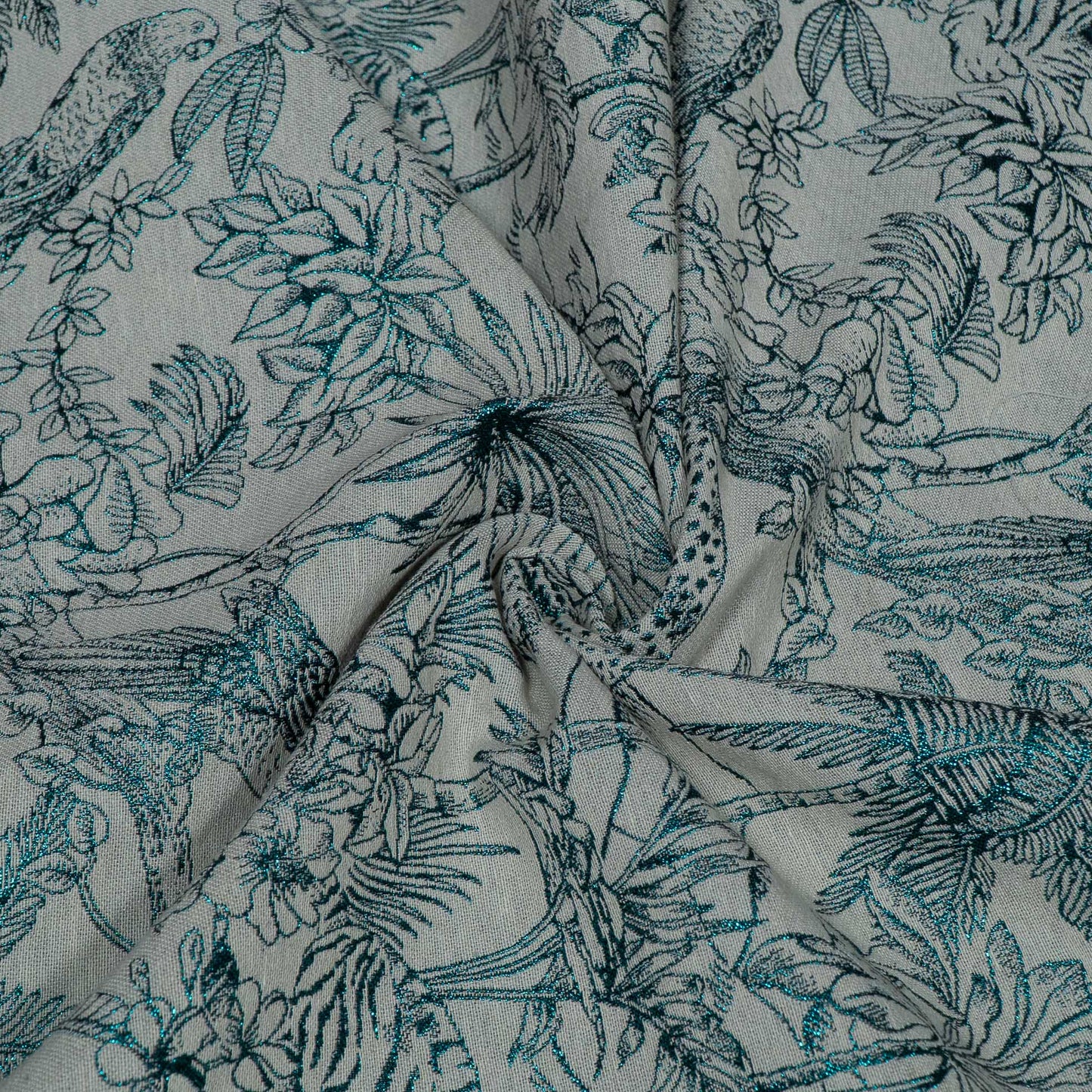 White & Turquoise Blue Tropical Cotton Blend Lurex Jacquard | SKU: JDD-488