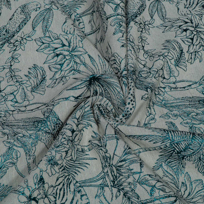 White & Turquoise Blue Tropical Cotton Blend Lurex Jacquard | SKU: JDD-488