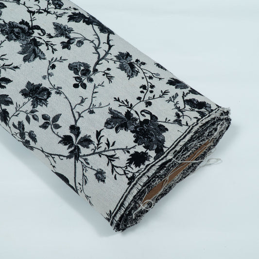 Black & White Floral Cotton Blend Jacquard | SKU: JDD-491