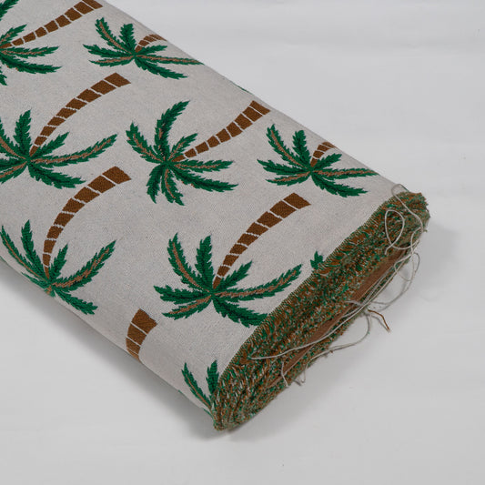 White & Green Tropical Cotton Blend Jacquard | SKU: JDD-493