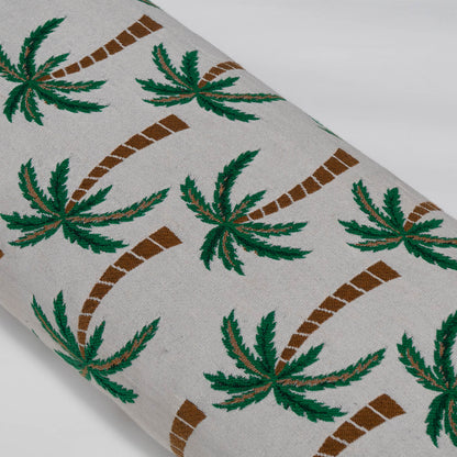 White & Green Tropical Cotton Blend Jacquard | SKU: JDD-493