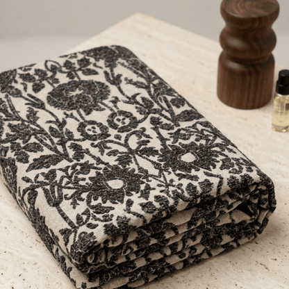 Beige & Grey Floral Design Cotton Velvet Blend Heavy Jacquard | SKU: JDD-515