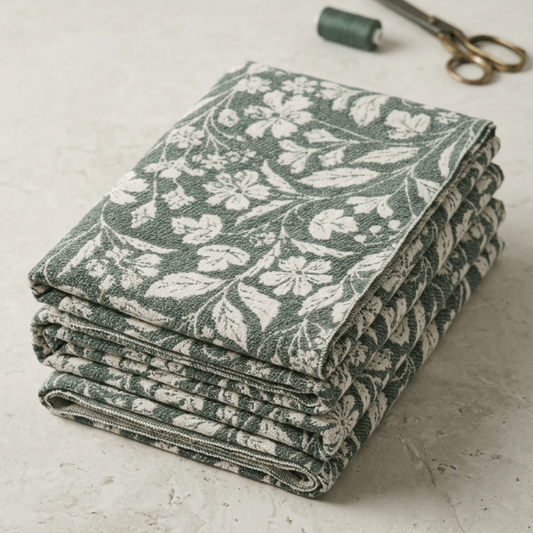 Green & Beige Floral Design Cotton Velvet Blend Heavy Jacquard | SKU: JDD-520