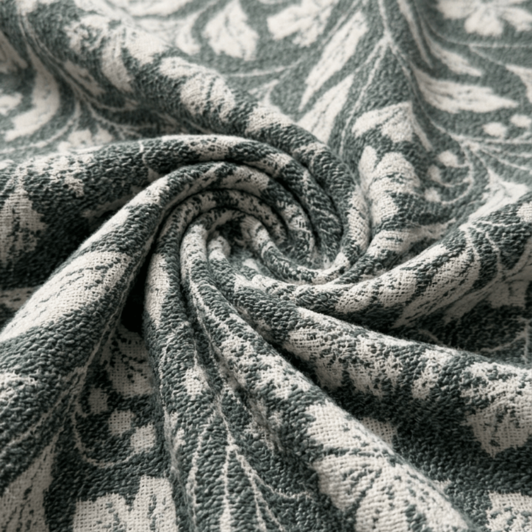 Green & Beige Floral Design Cotton Velvet Blend Heavy Jacquard | SKU: JDD-520