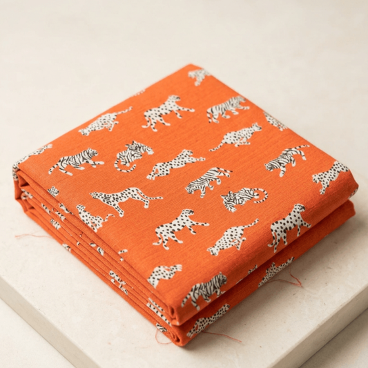 Orange color Tiger Design Cotton Blend Jacquard Fabric for Jackets | SKU: JDD-527