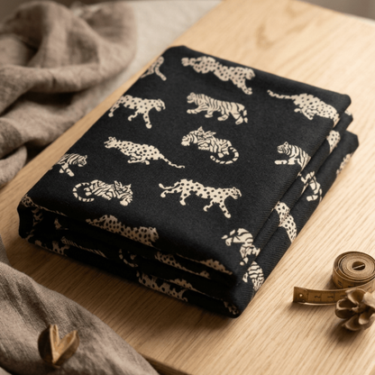Black Tiger Design Cotton Blend Jacquard Fabric for Jackets | SKU: JDD-529