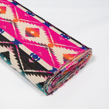 Pink, Blue, Orange, Black & White Geometric Cotton Blend Jacquard Fabric - 54" (137 cm)