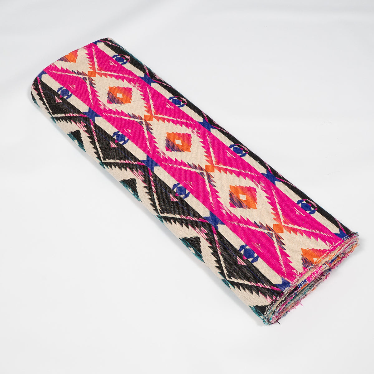 Pink, Blue, Orange, Black & White Geometric Cotton Blend Jacquard Fabric - 54" (137 cm)