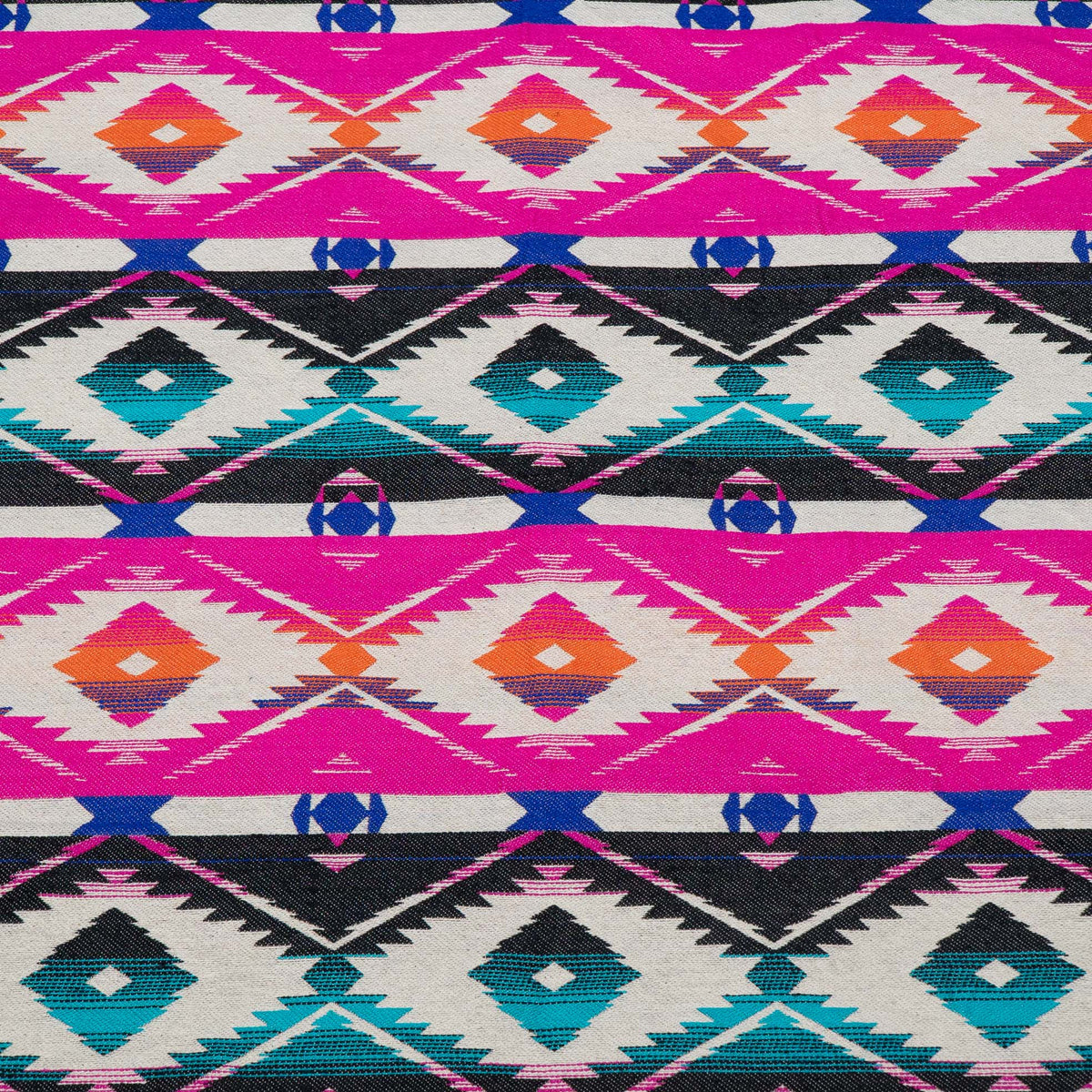 Pink, Blue, Orange, Black & White Geometric Cotton Blend Jacquard Fabric - 54" (137 cm)