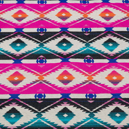 Pink, Blue, Orange, Black & White Geometric Cotton Blend Jacquard Fabric - 54" (137 cm)