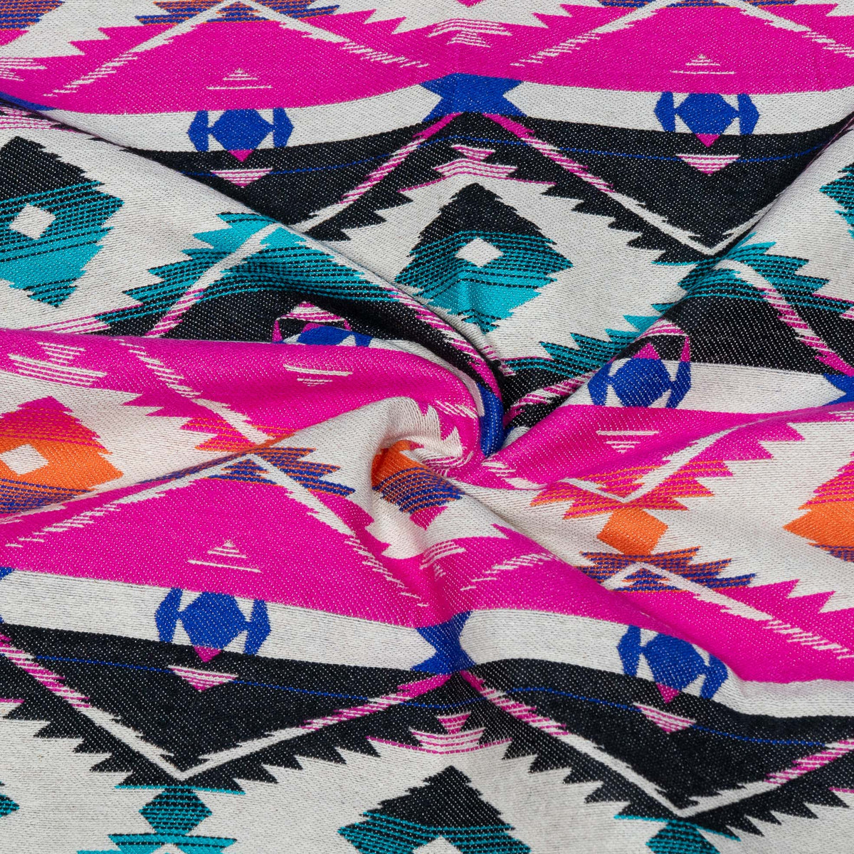 Pink, Blue, Orange, Black & White Geometric Cotton Blend Jacquard Fabric - 54" (137 cm)