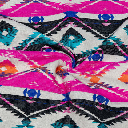 Pink, Blue, Orange, Black & White Geometric Cotton Blend Jacquard Fabric - 54" (137 cm)