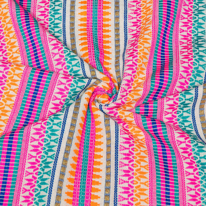 Pink, Orange & Green Capsule Cotton Acrylic Lurex Blend Jacquard Fabric - 54" (137 cm)