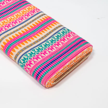 Pink, Orange & Green Capsule Cotton Acrylic Lurex Blend Jacquard Fabric - 54" (137 cm)