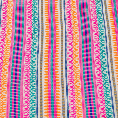 Pink, Orange & Green Capsule Cotton Acrylic Lurex Blend Jacquard Fabric - 54" (137 cm)