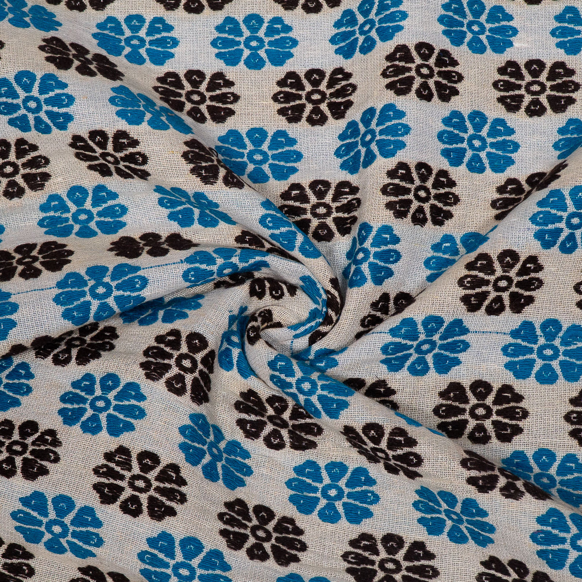 Blue, Black & White Cotton Blend Jacquard Fabric - 54" (137 cm)