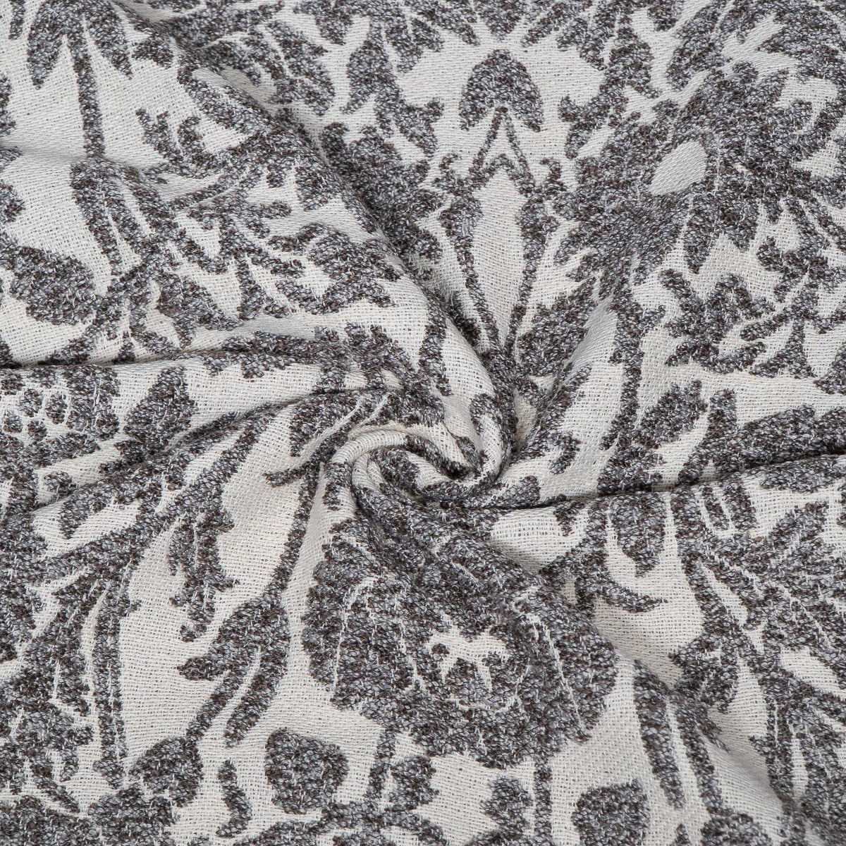 Grey & Cream Floral Cotton Blend Jacquard Fabric - 54" (137 cm)