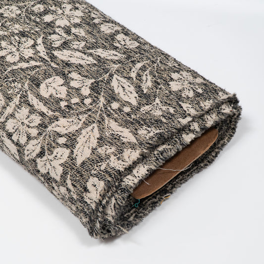 Grey & Cream Floral Cotton Blend Jacquard Fabric - 54" (137 cm)