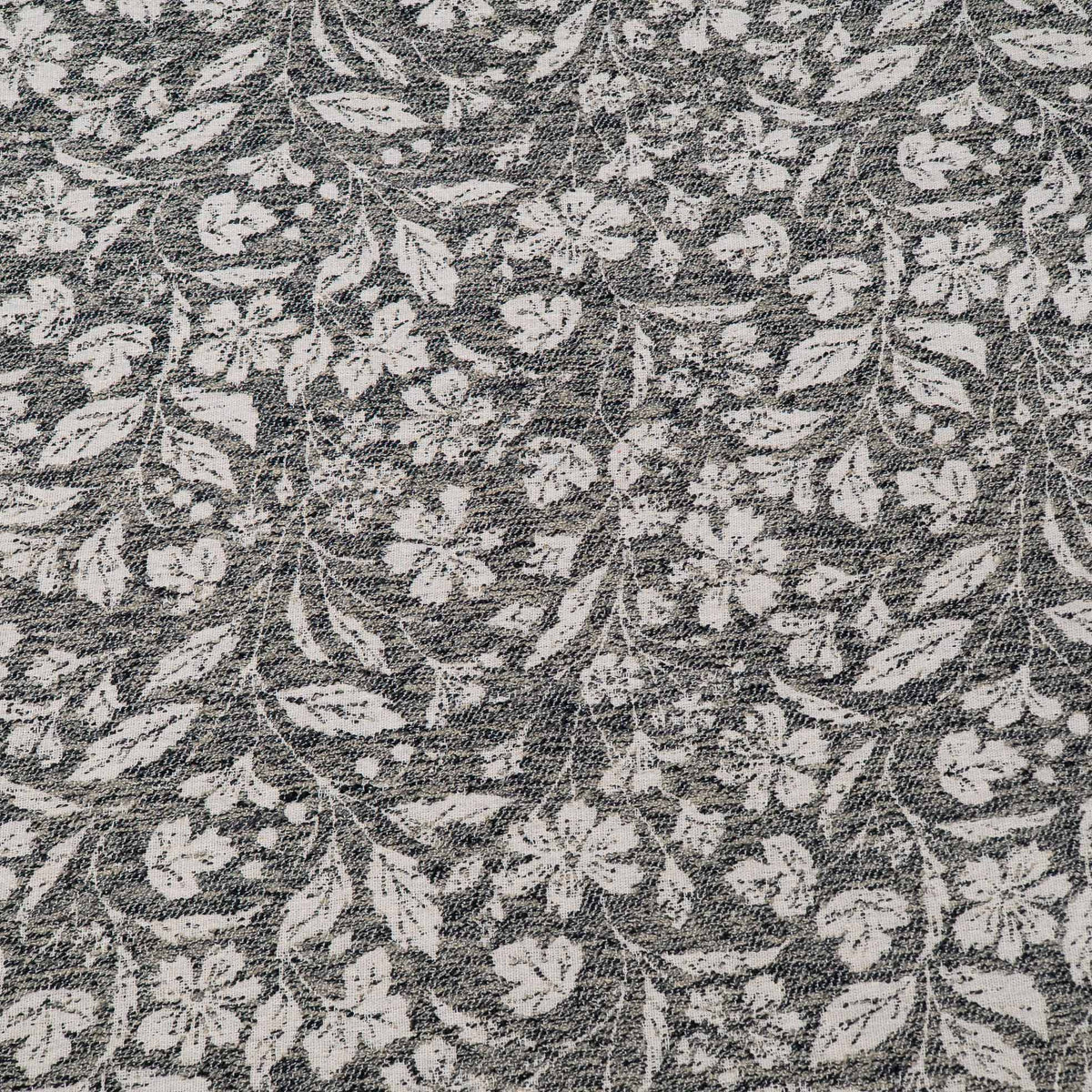 Grey & Cream Floral Cotton Blend Jacquard Fabric - 54" (137 cm)