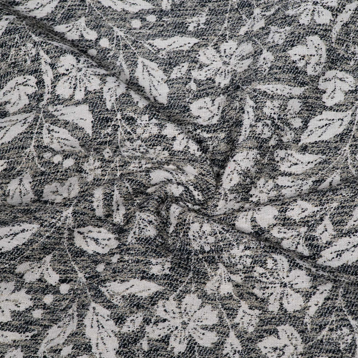 Grey & Cream Floral Cotton Blend Jacquard Fabric - 54" (137 cm)