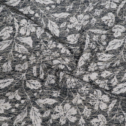 Grey & Cream Floral Cotton Blend Jacquard Fabric - 54" (137 cm)