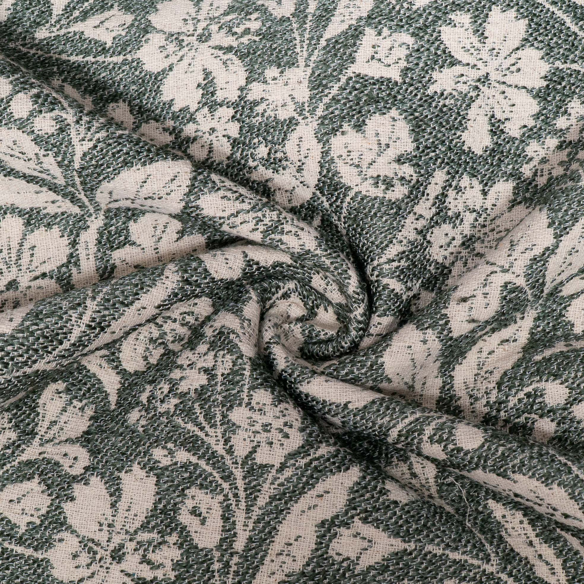 Green & Cream Floral Cotton Blend Jacquard Fabric - 54" (137 cm)