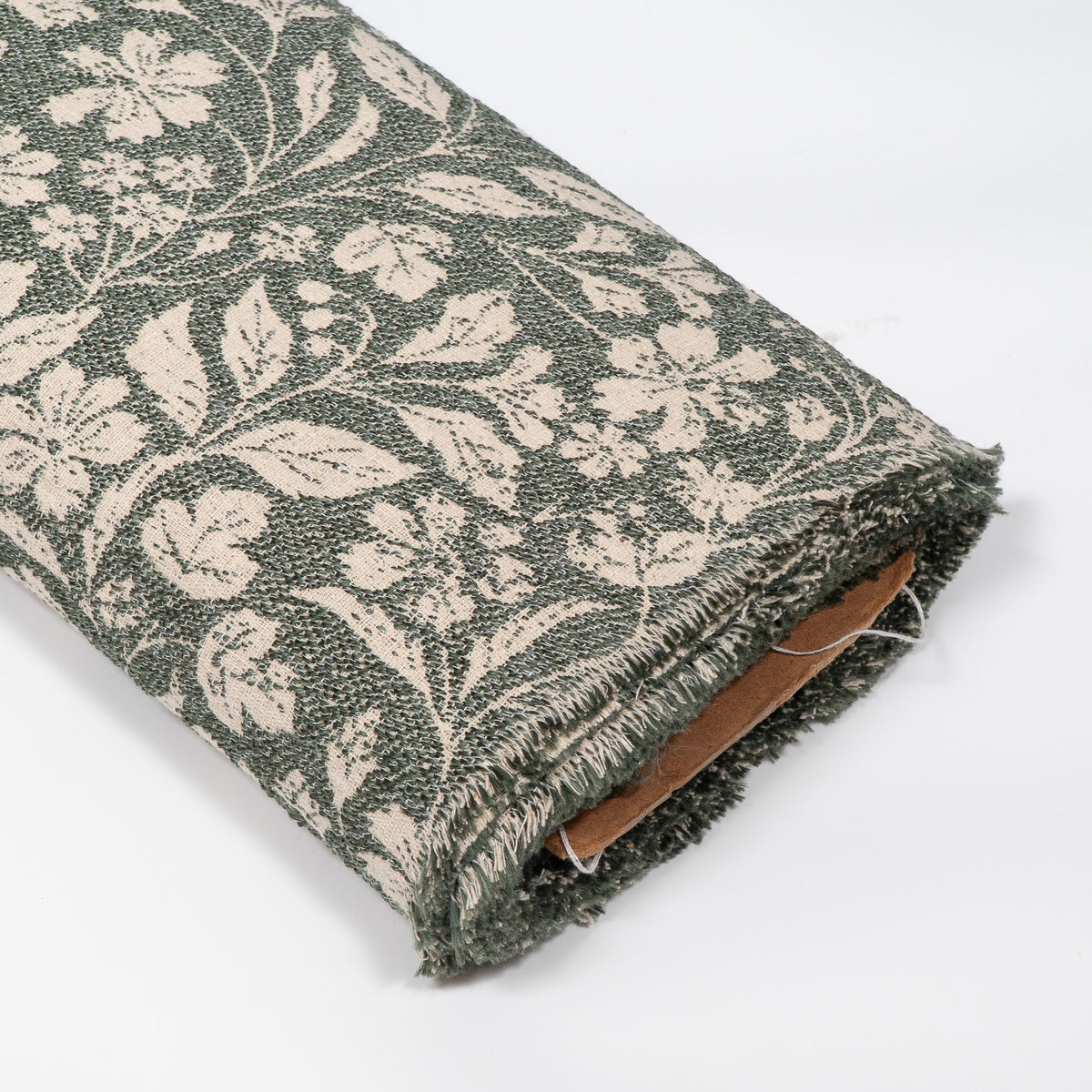 Green & Cream Floral Cotton Blend Jacquard Fabric - 54" (137 cm)