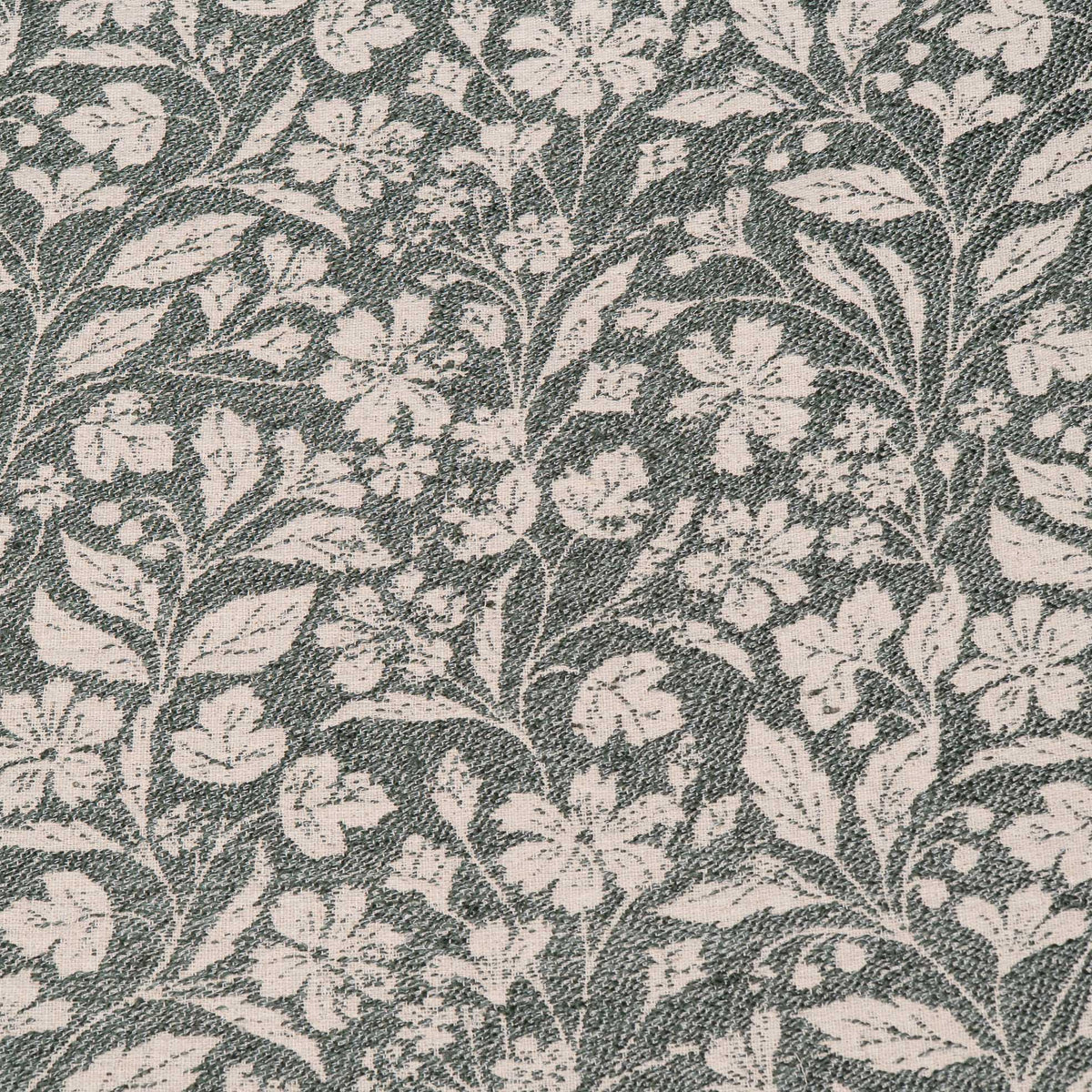 Green & Cream Floral Cotton Blend Jacquard Fabric - 54" (137 cm)