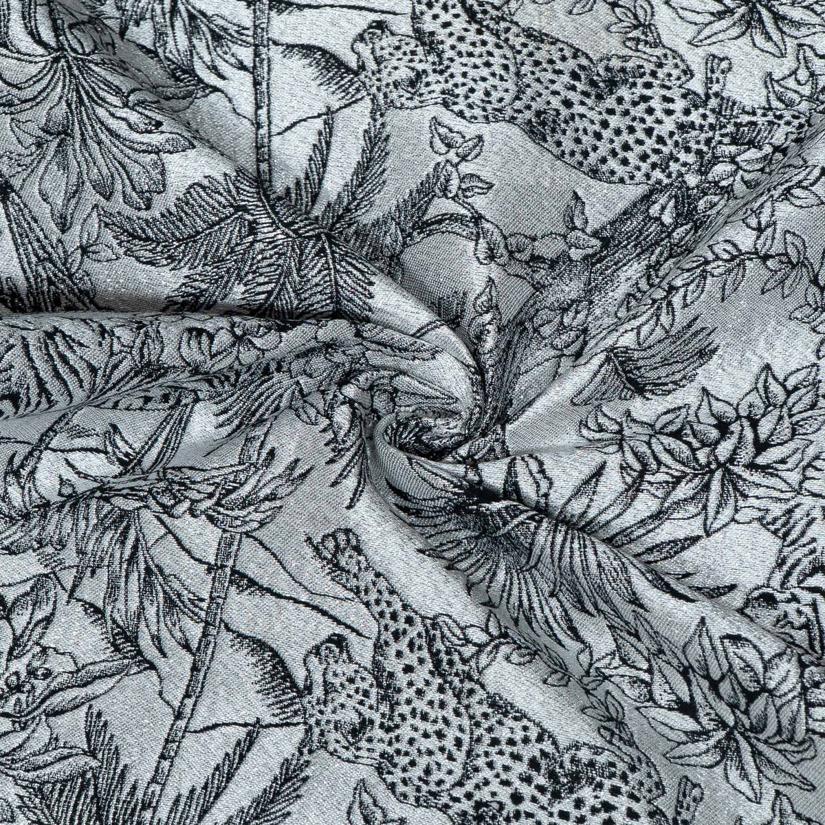 Black & White Floral Animal Tropical Cotton Lurex Blend Jacquard Fabric - 54" (137 cm)
