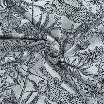 Black & White Floral Animal Tropical Cotton Lurex Blend Jacquard Fabric - 54" (137 cm)