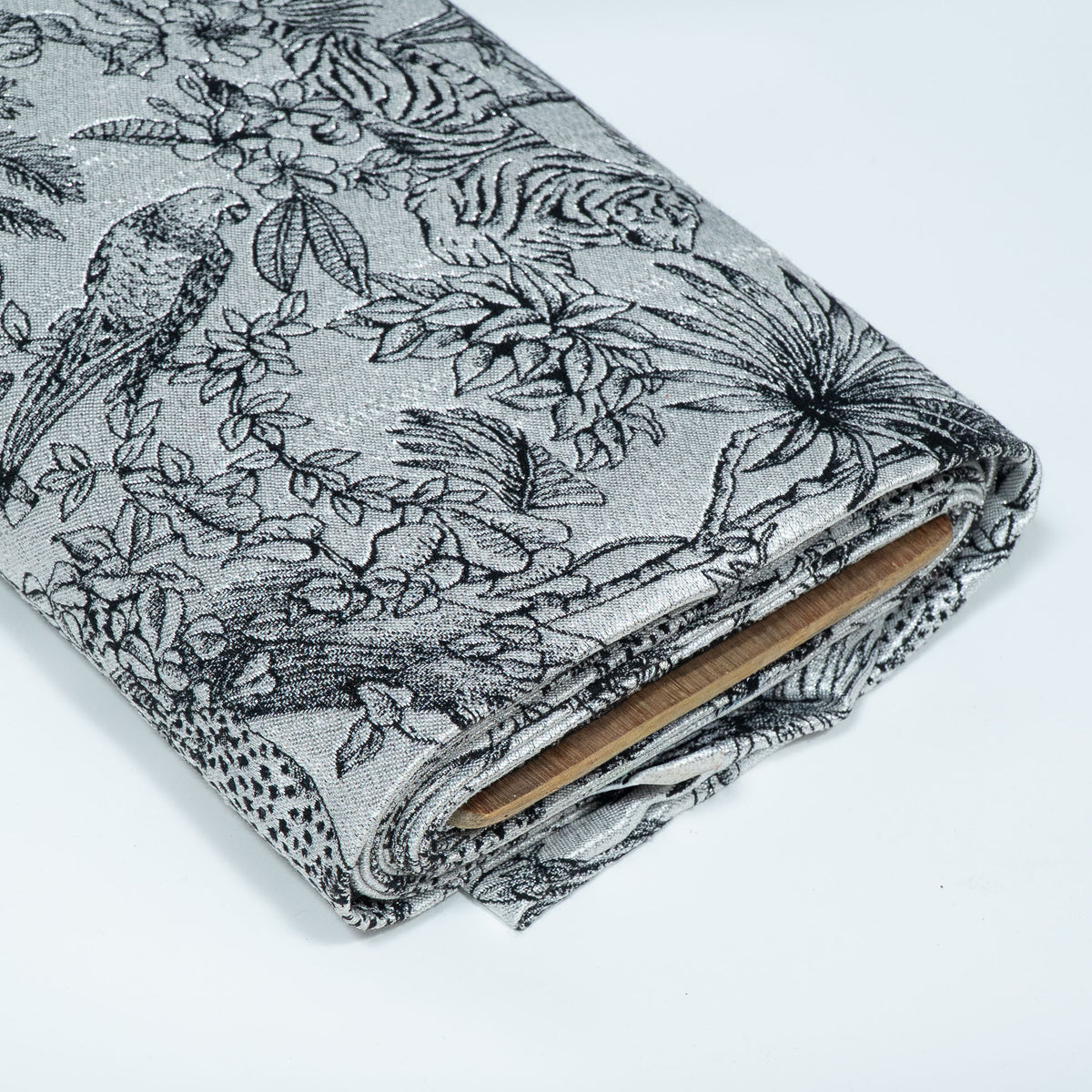 Black & White Floral Animal Tropical Cotton Lurex Blend Jacquard Fabric - 54" (137 cm)