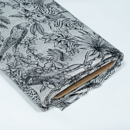 Black & White Floral Animal Tropical Cotton Lurex Blend Jacquard Fabric - 54" (137 cm)