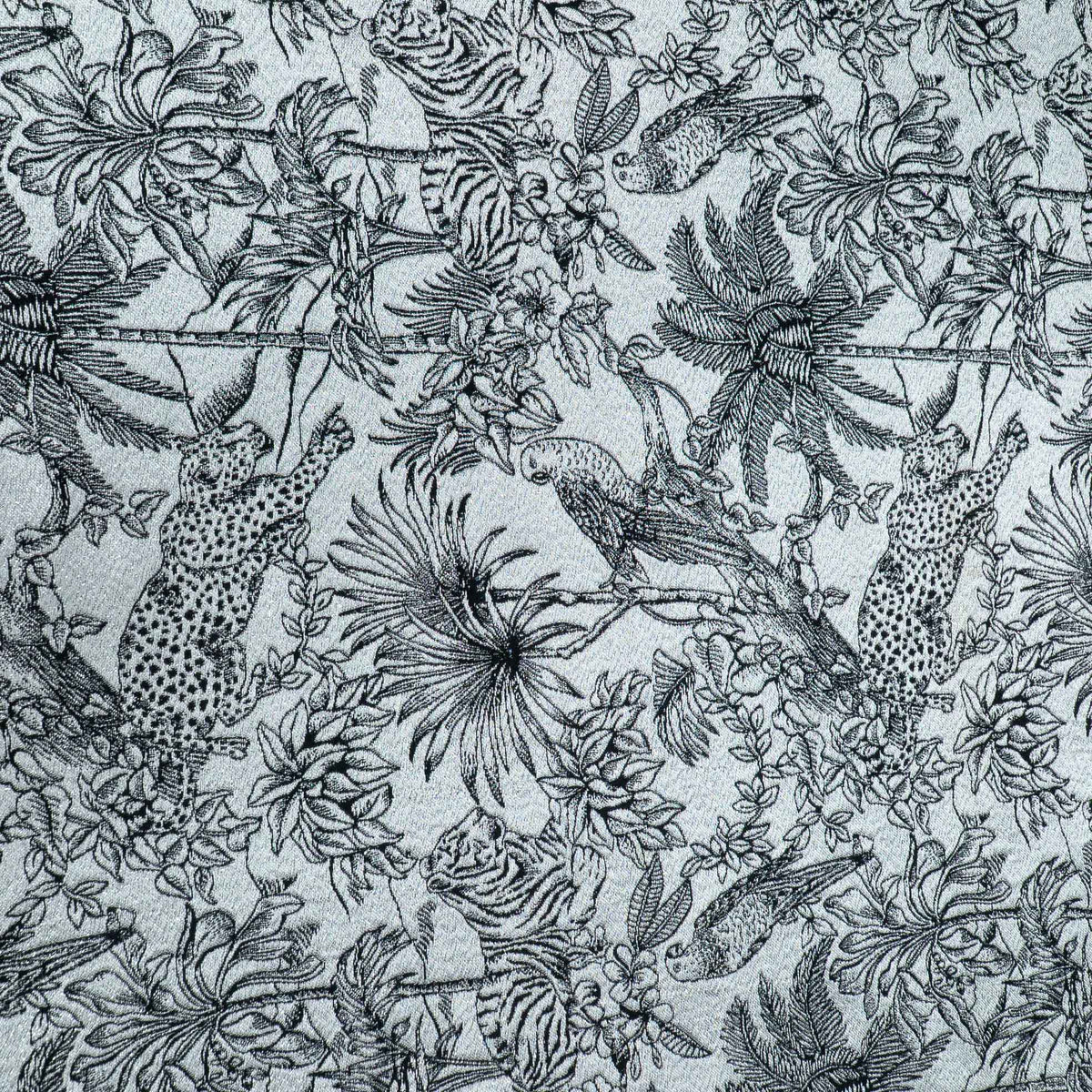 Black & White Floral Animal Tropical Cotton Lurex Blend Jacquard Fabric - 54" (137 cm)