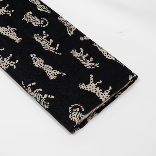 Black Base Tiger Design Cotton Blend Jacquard Fabric for Garments/Furnishing | Width: 54"
