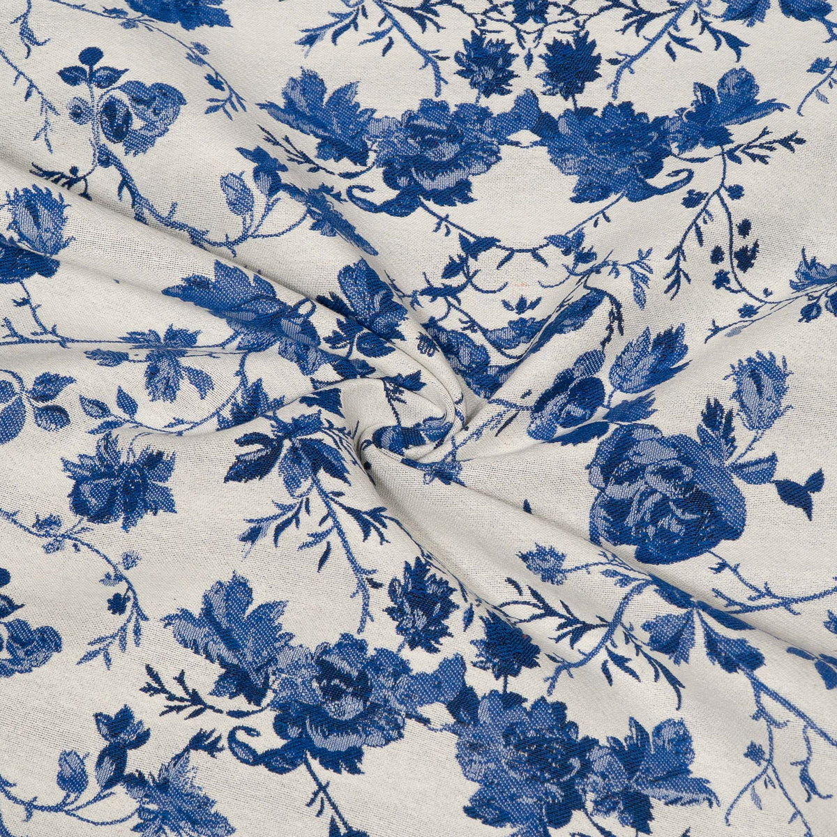Blue & White Floral Cotton Blend Jacquard Fabric - 54" (137 cm)
