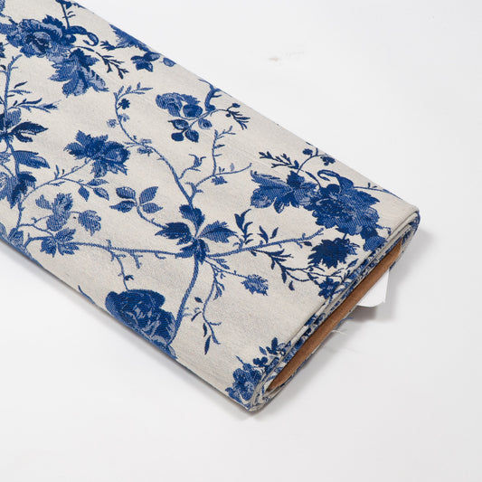 Blue & White Floral Cotton Blend Jacquard Fabric - 54" (137 cm)